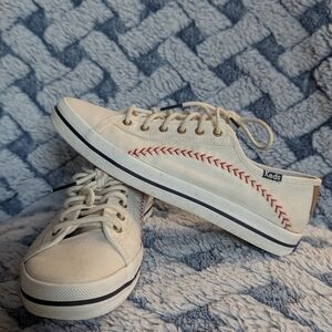 Women's Keds Cream Sneakers with Red Baseball Stiching Detail 6.5